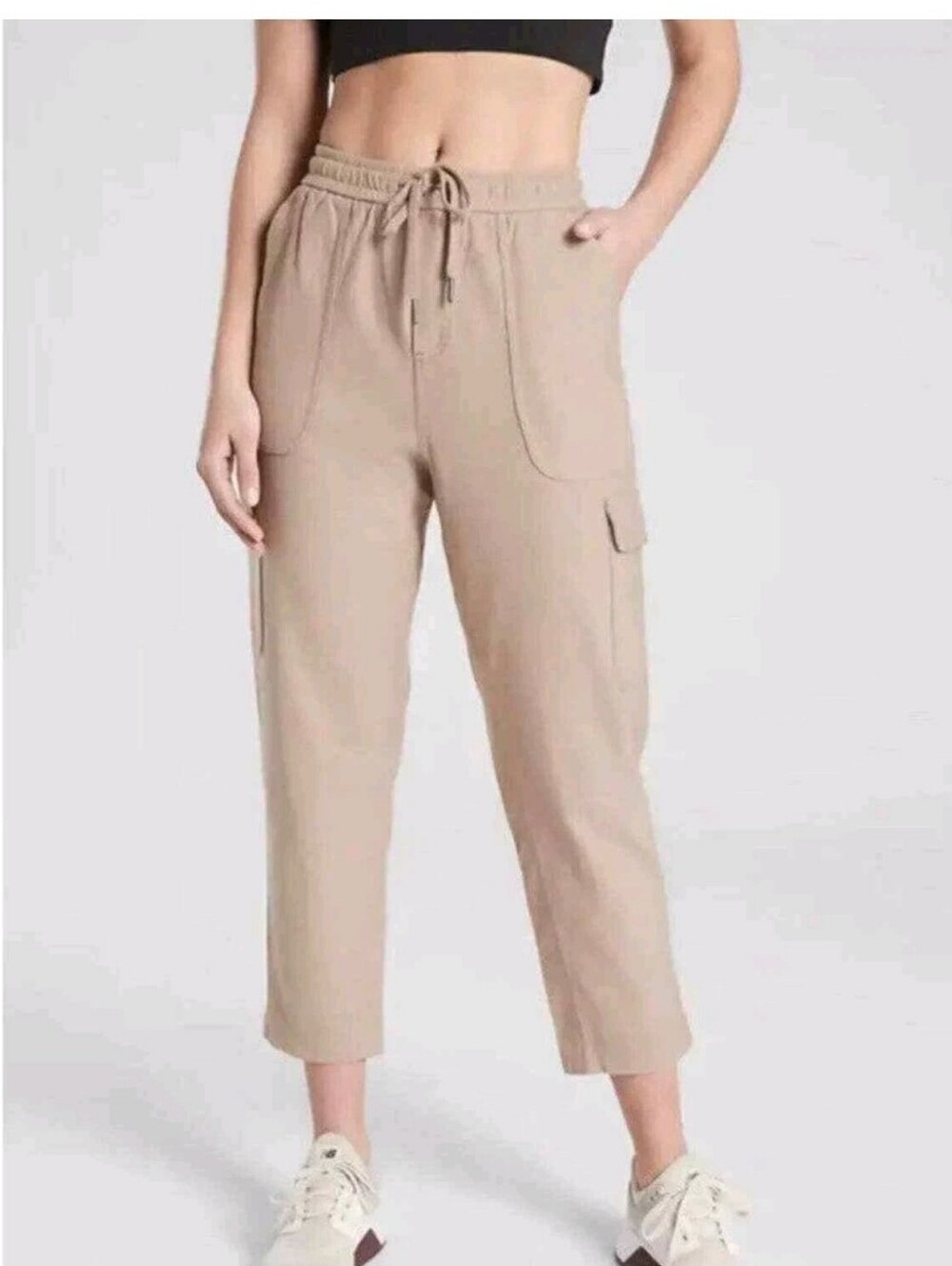 Athleta Farallon Cargo Cotton Sweatpants Drawstring Hi Waist Athleisure Crop 8